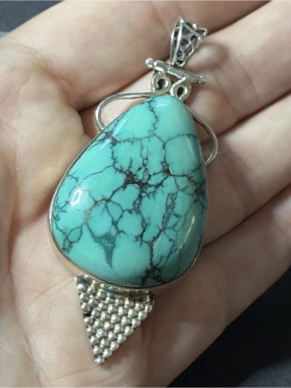 Vintage Turquoise Teardrop sterling Silver Pendant - Turquoise Jewelry